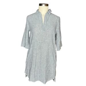 LAJU Gray White Striped Linen Tunic Top Women's‎ Size Small Lagenlook Neutral